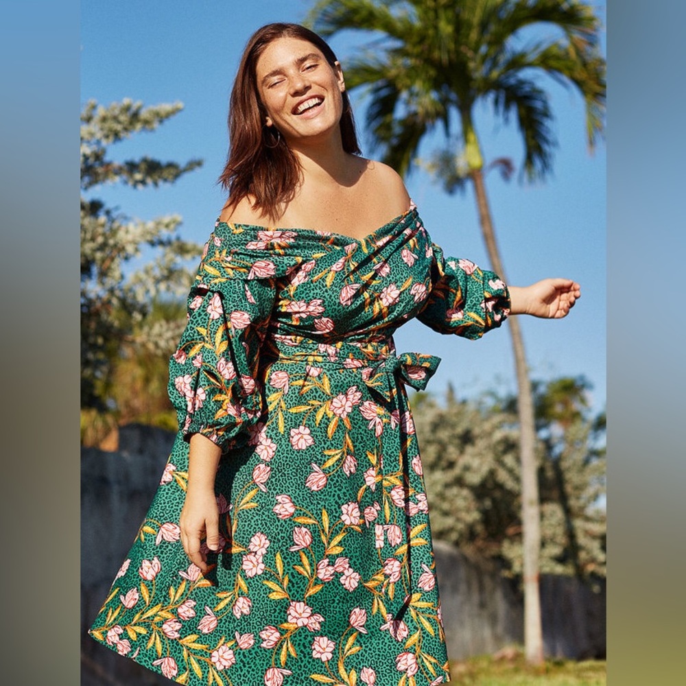 Eloquii green floral off the shoulder dress